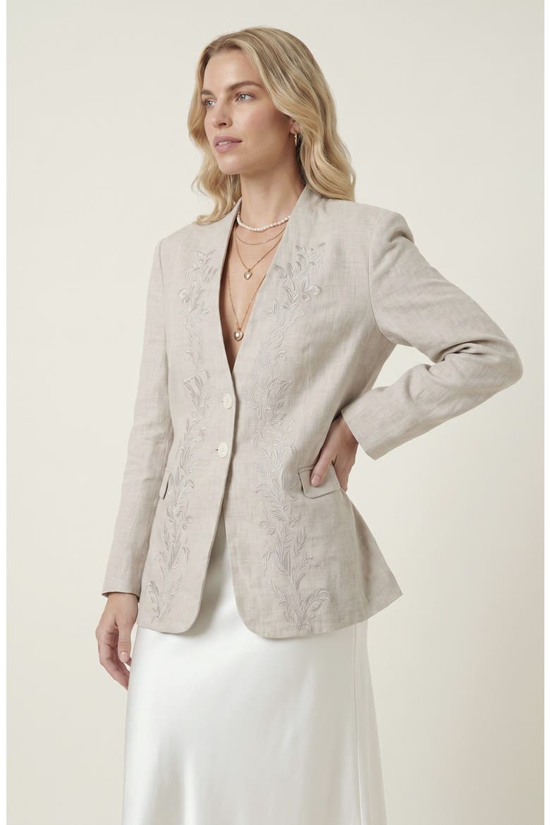Floral Embroidered Linen Blazer, Alternate, color, White