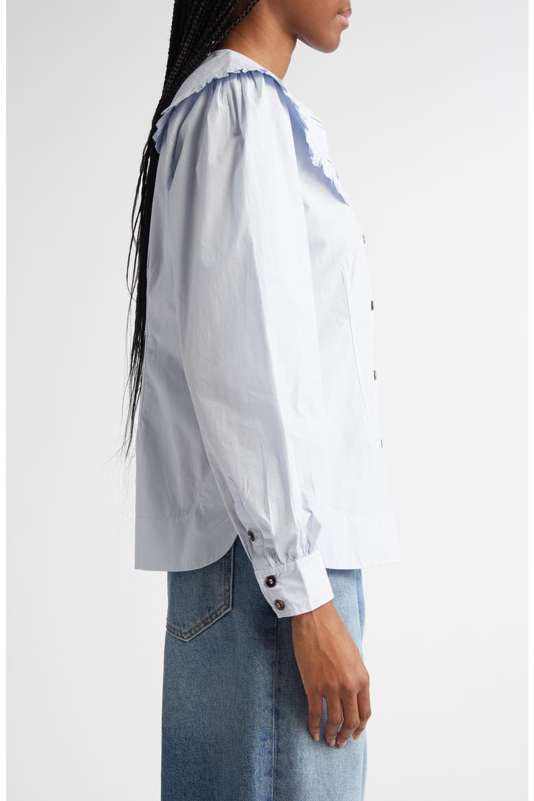 Organic Cotton Poplin Ruffle Peter Pan Collar Button-Up Shirt, Alternate, color, HEATHER