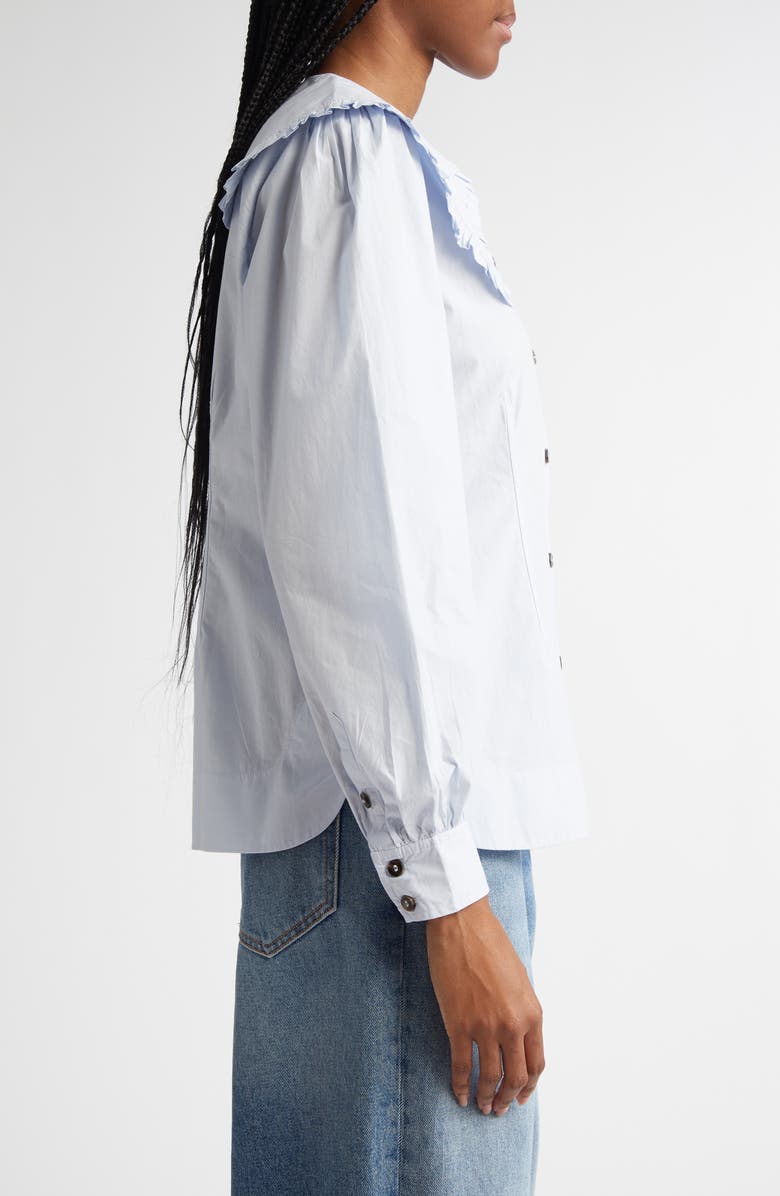 Ganni Organic Cotton Poplin Ruffle Peter Pan Collar Button-Up Shirt, Alternate, color,