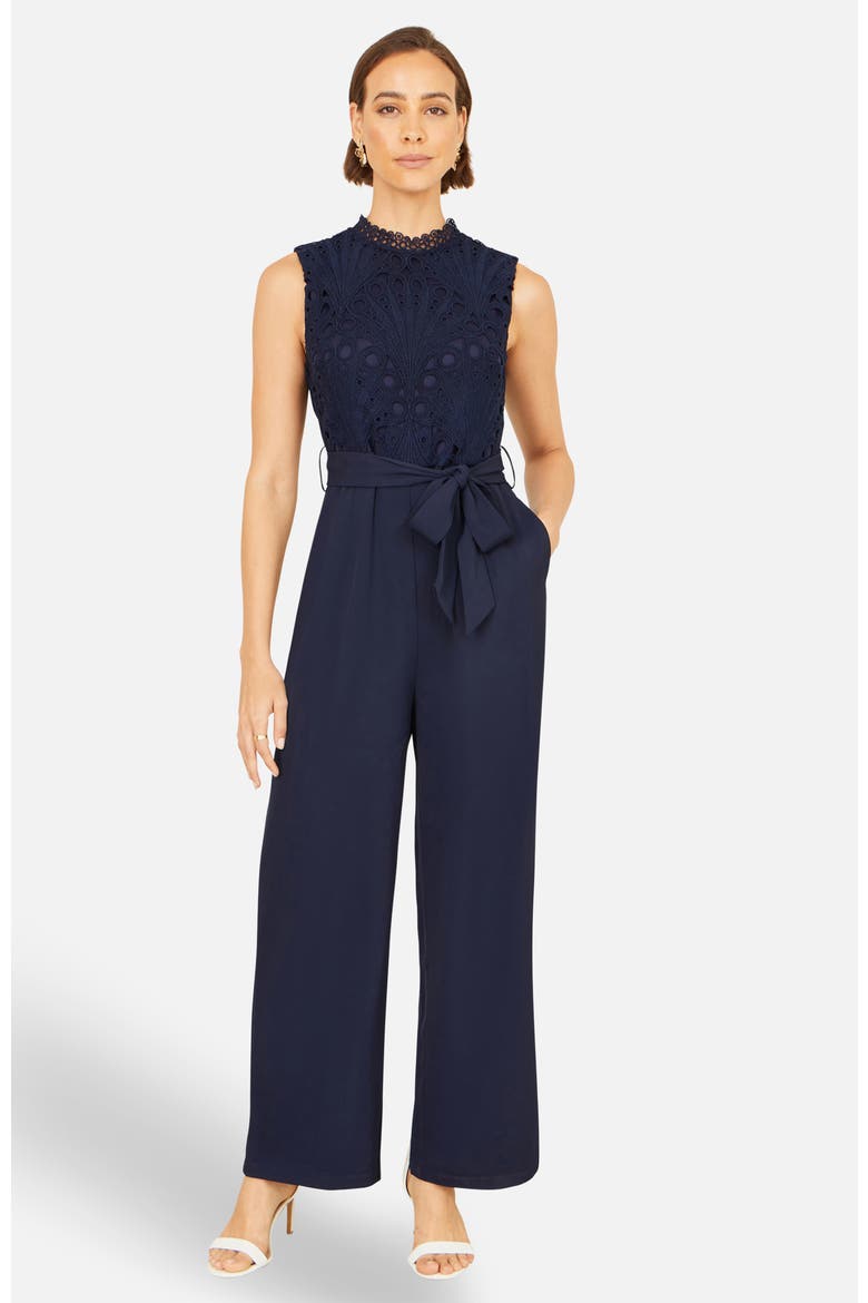 Lace Sleeveless Jumpsuit, Main, color, Navy