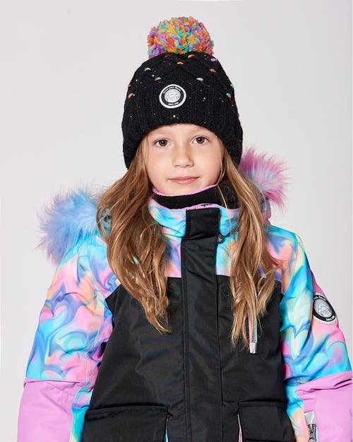 Deux Par Deux Lined Knit Pompom Hat With Little Sequins In Black