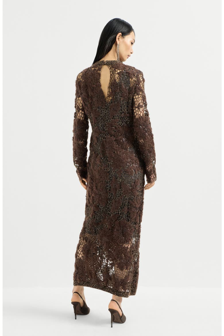 Whispering bloom embroidery knit dress in sparkling mohair and wool, Alternate, color, Brown