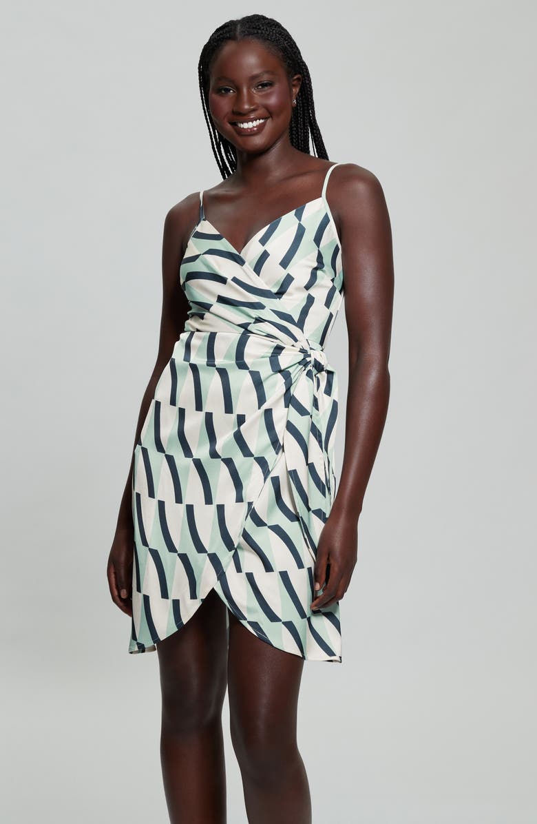GUESS Solona Faux Wrap Minidress, Alternate, color, Sail Away Print