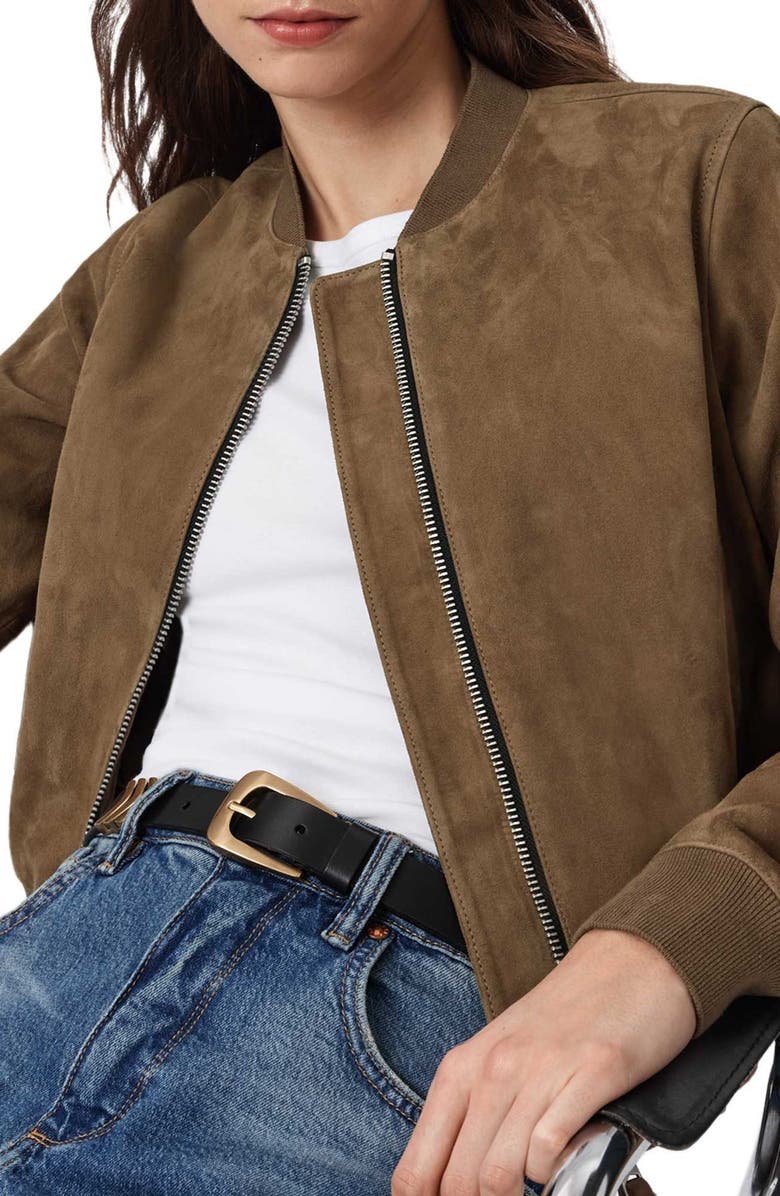 AllSaints Orten Suede Bomber Jacket, Alternate, color, Walnut Brown