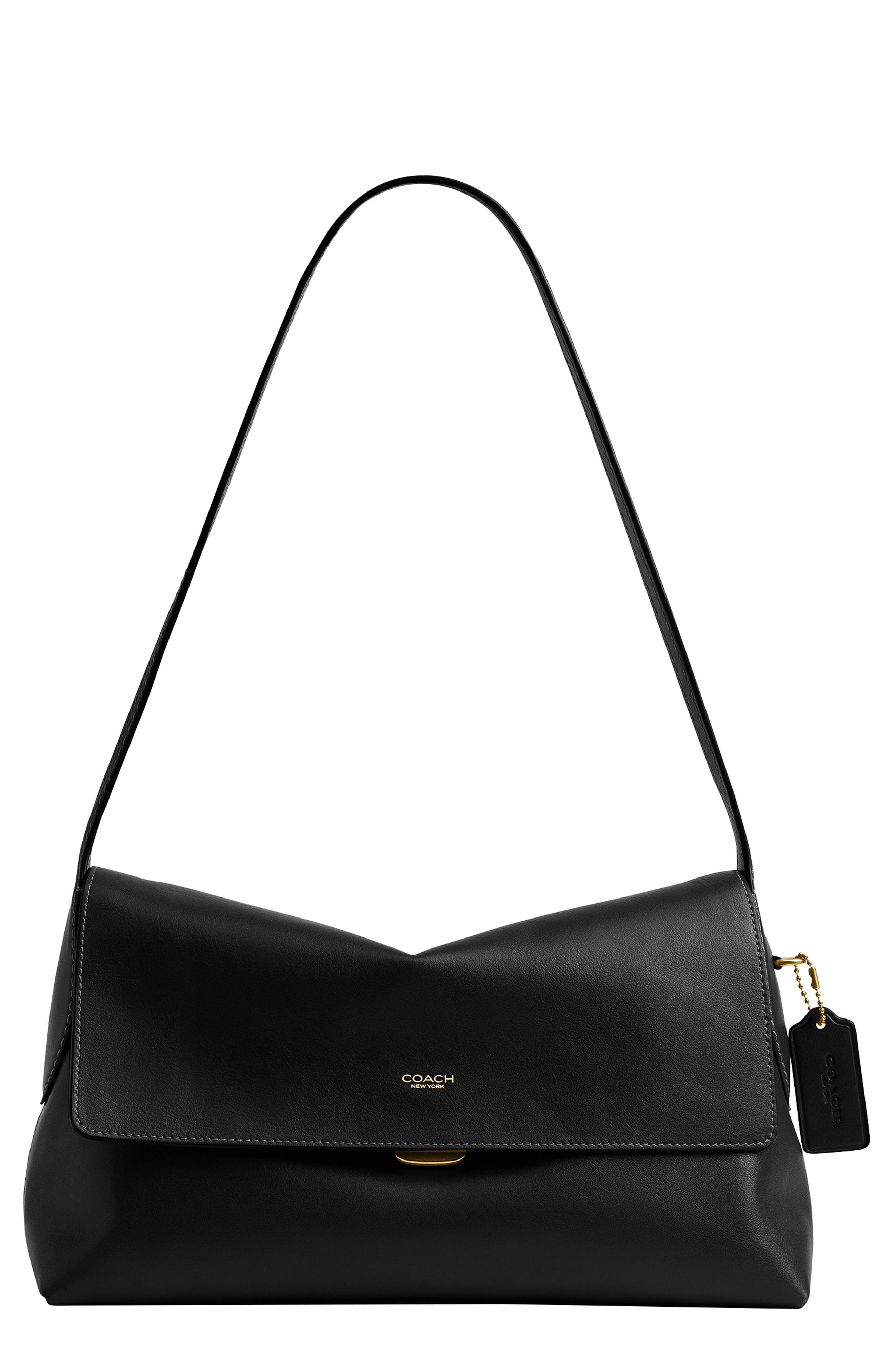 COACH Chelsea 30 Natural Grain Leather Shoulder Bag, Main, color, Black
