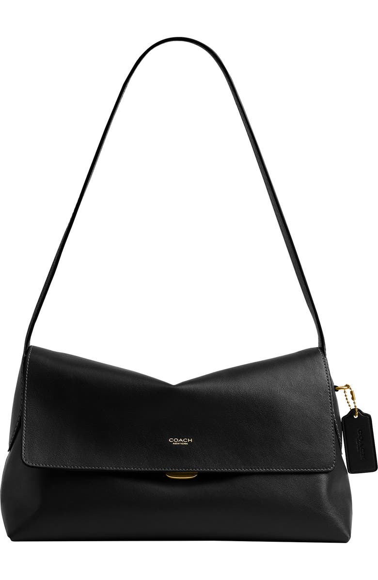 COACH Chelsea 30 Natural Grain Leather Shoulder Bag, Main, color, Black