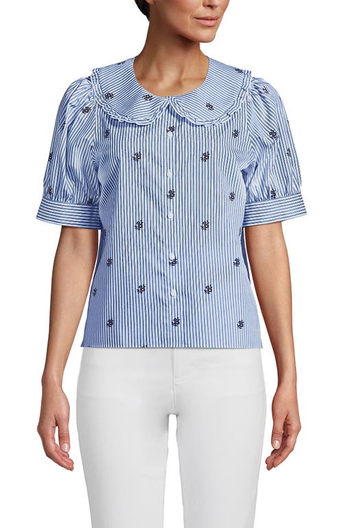 Lands' End Easy Care Puff Sleeve Statement Collar Shirt