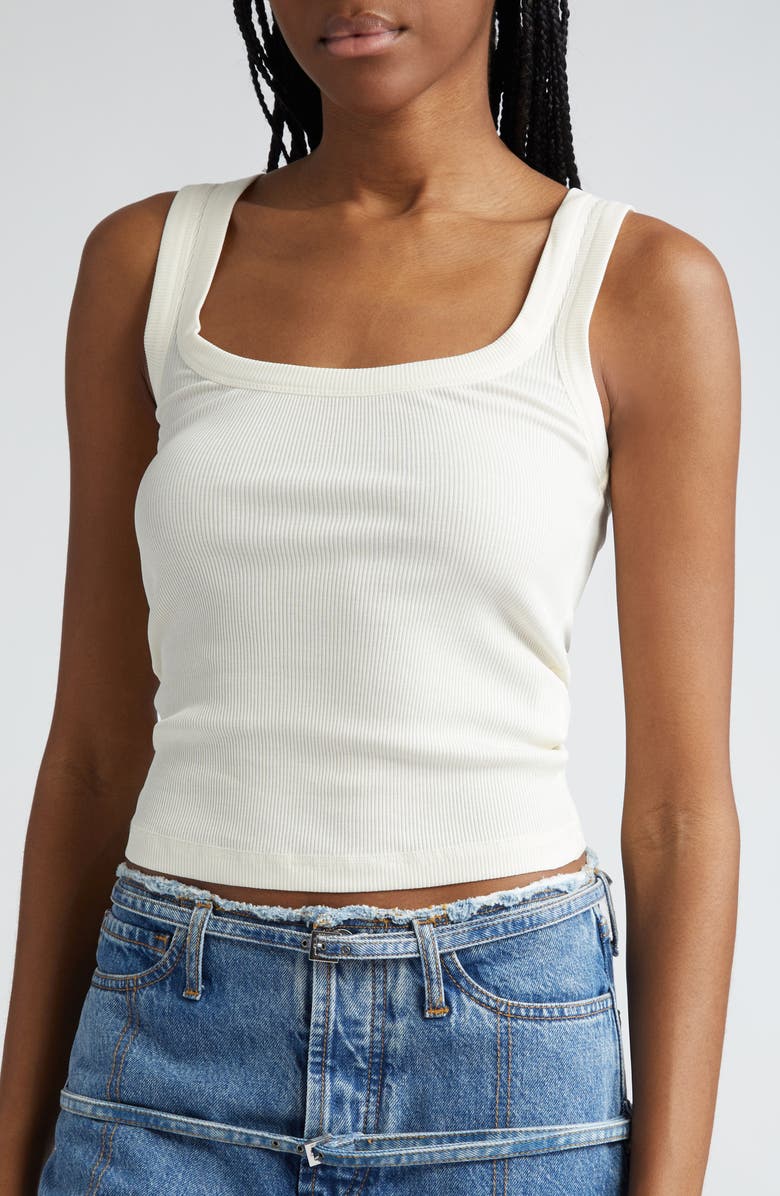 Jacquemus Le Débardeur Logo Embroidered Grosgrain Tank Top, Alternate, color, White
