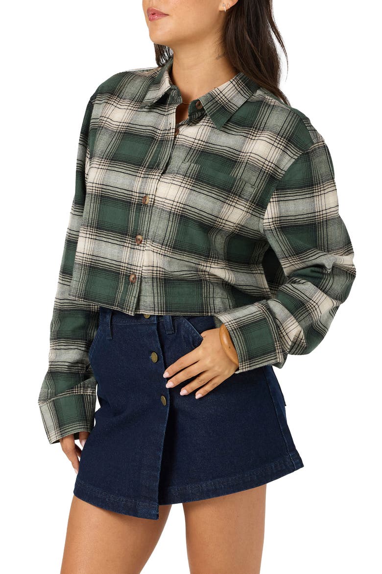 Pippa Plaid Cropped Flannel Shirt, Alternate, color, HUNTER GREEN