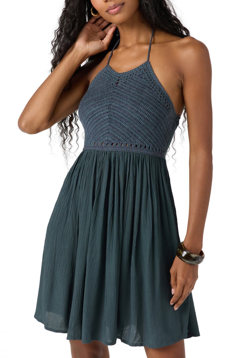 O'Neill Kindra Mixed Media Halter Dress, Alternate, color, Slate Blue