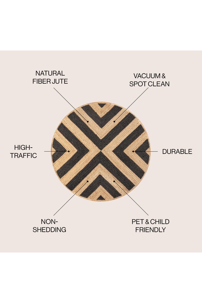 Piper Two-Tone Chevron Round Jute Round Area Rug, Alternate, color, Black/Natural