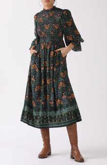 Celina Moon Aurnia Smocked Long Sleeve Midi Dress