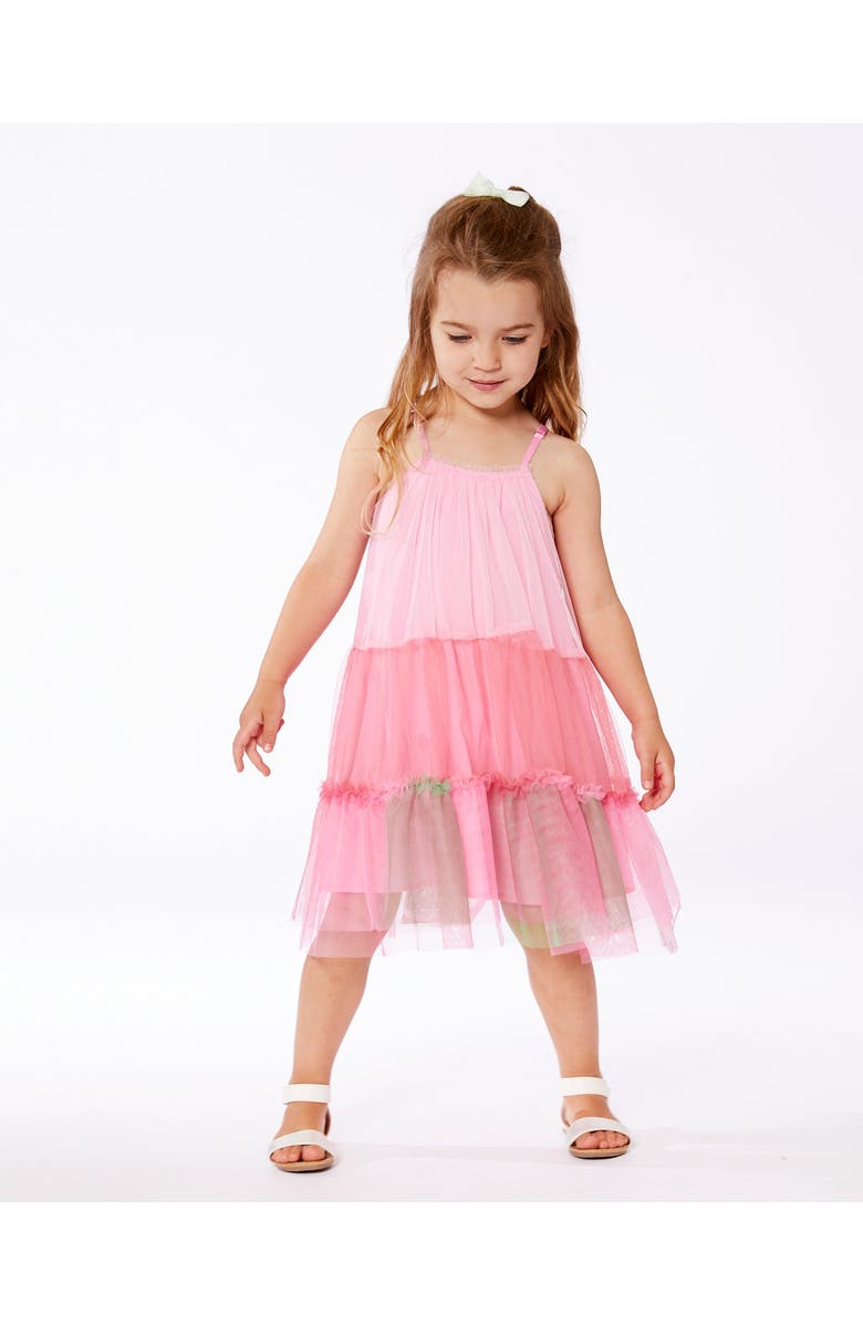 Deux par Deux Little Girl's Sleeveless Color Block Tulle Dress Pink And Green, Alternate, color,