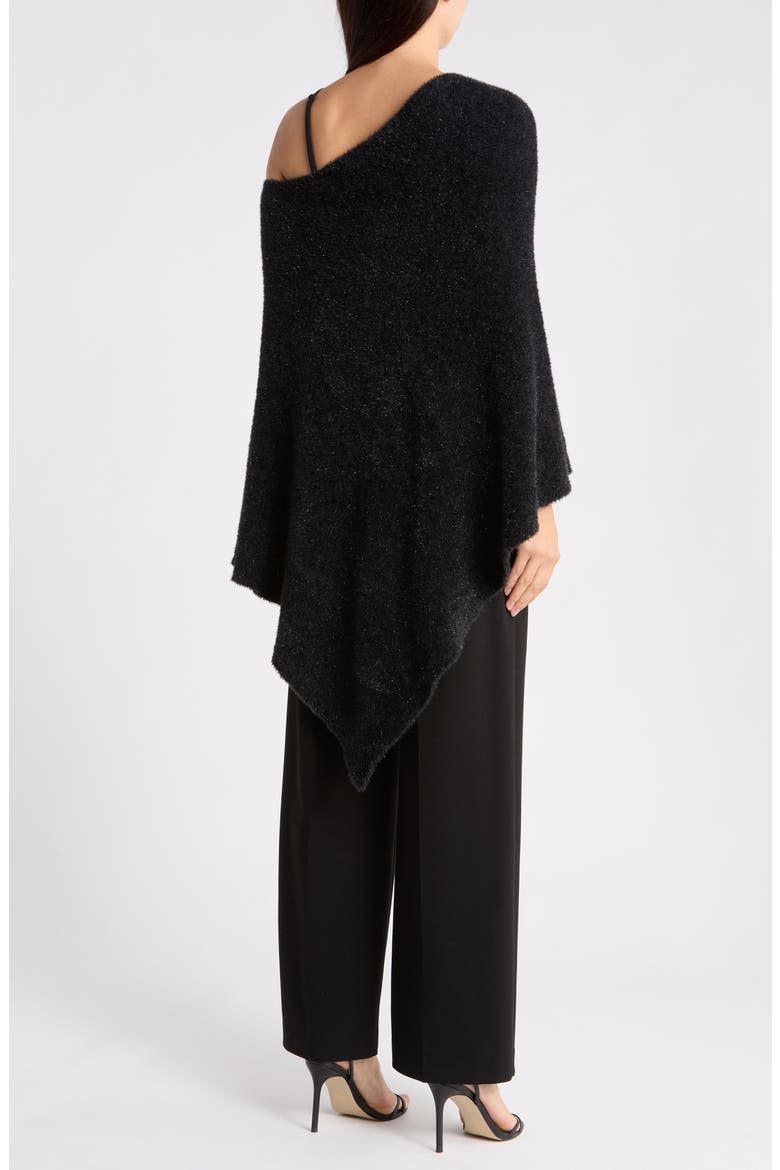 Livia Asymmetric Metallic Eyelash Knit Poncho, Alternate, color, BLACK