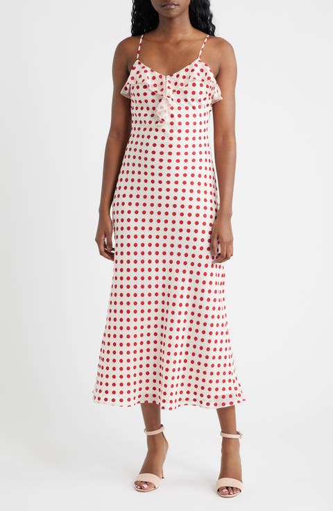 Greer Ruffle Detail Polka Dot Slip Dress