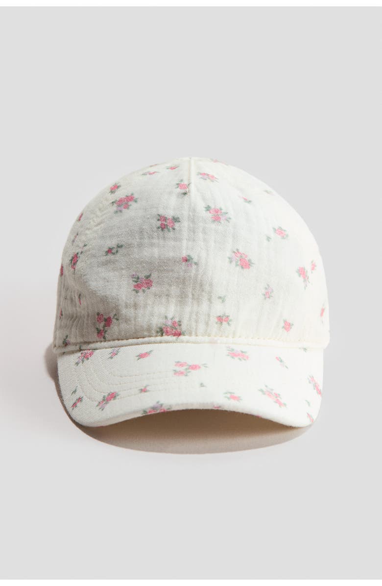 H&M Appliquéd Cotton Cap, Main, color, White/Floral