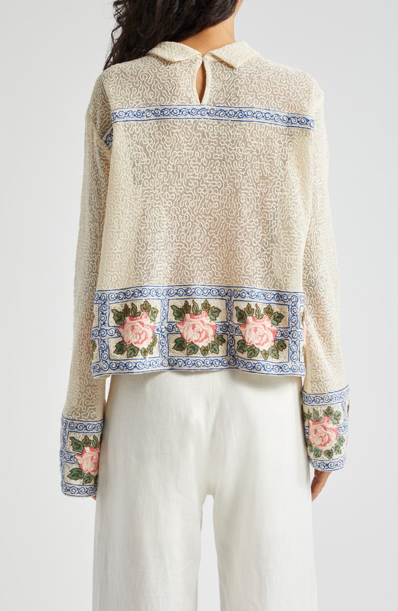 Bode Bourbon Rose Embroidered Semisheer Cotton Top, Alternate, color, 