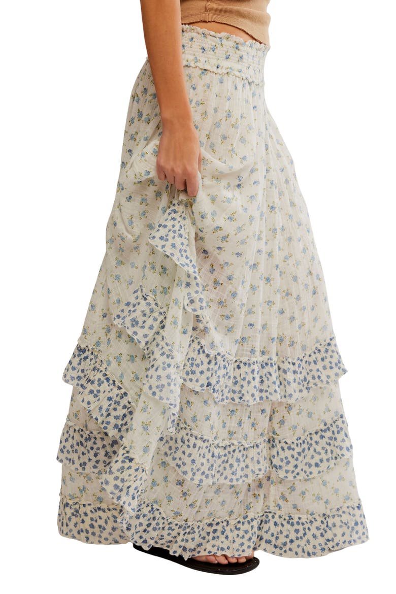 Brynn Mixed Floral Tiered Cotton Blend Maxi Skirt, Alternate, color, IVORY COMBO- DITSY