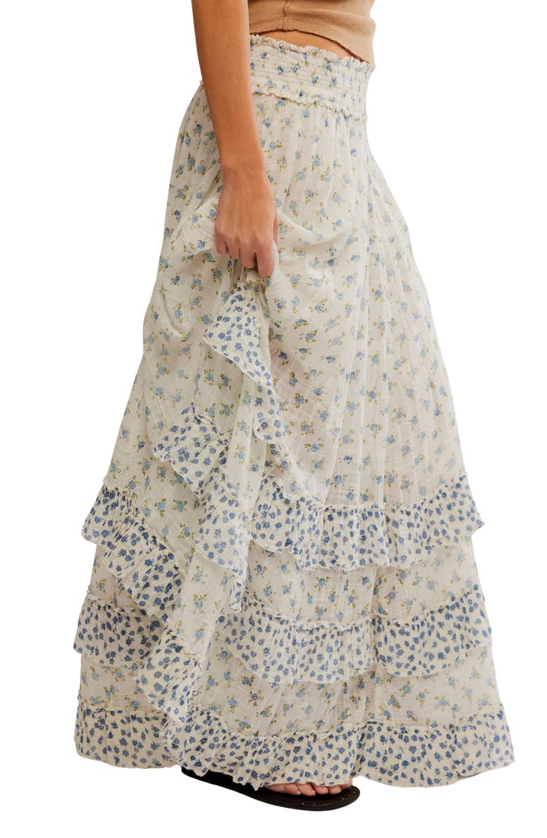 Free People Brynn Mixed Floral Tiered Cotton Blend Maxi Skirt, Alternate, color, 