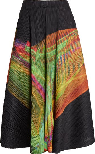 Pleats Please Issey Miyake Spectrum Print Pleated Midi Skirt