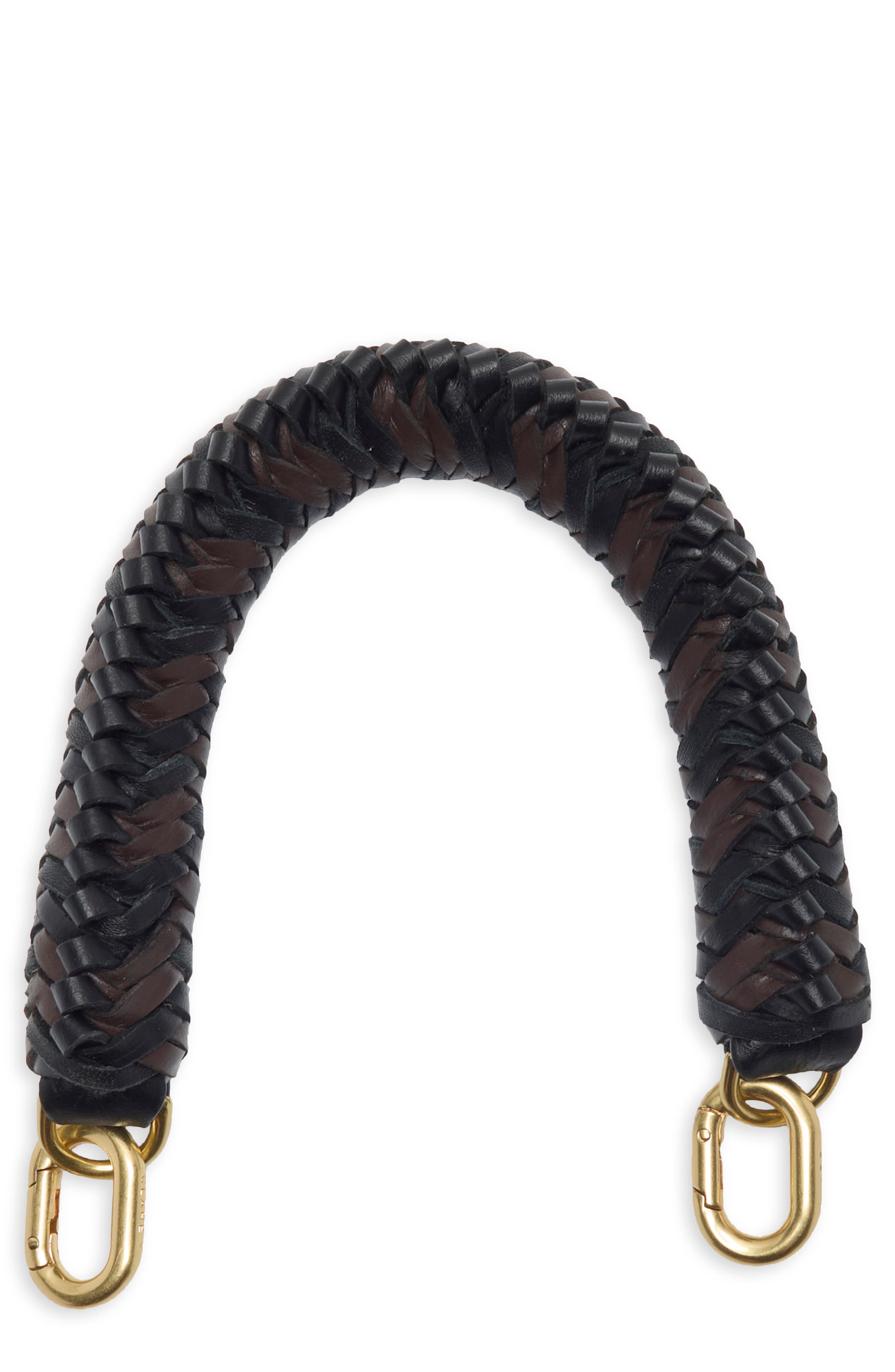 Braided Leather Top Handle, Main, color, BLACK/ CHOCOLATE