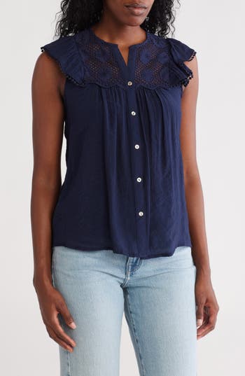 NANETTE LEPORE NANETTE LEPORE FLUTTER SLEEVE BUTTON-UP SHIRT 