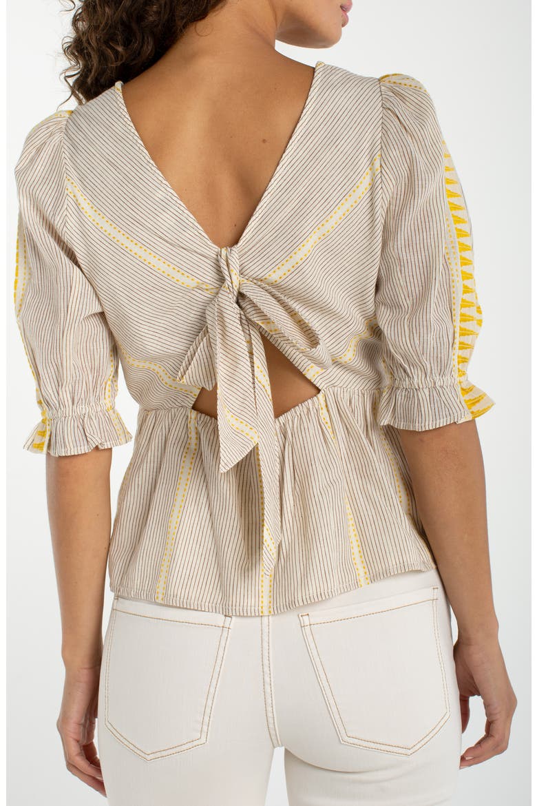 Embroidered Puff Sleeve Shirt, Alternate, color, CREAM BROWN STRIPE