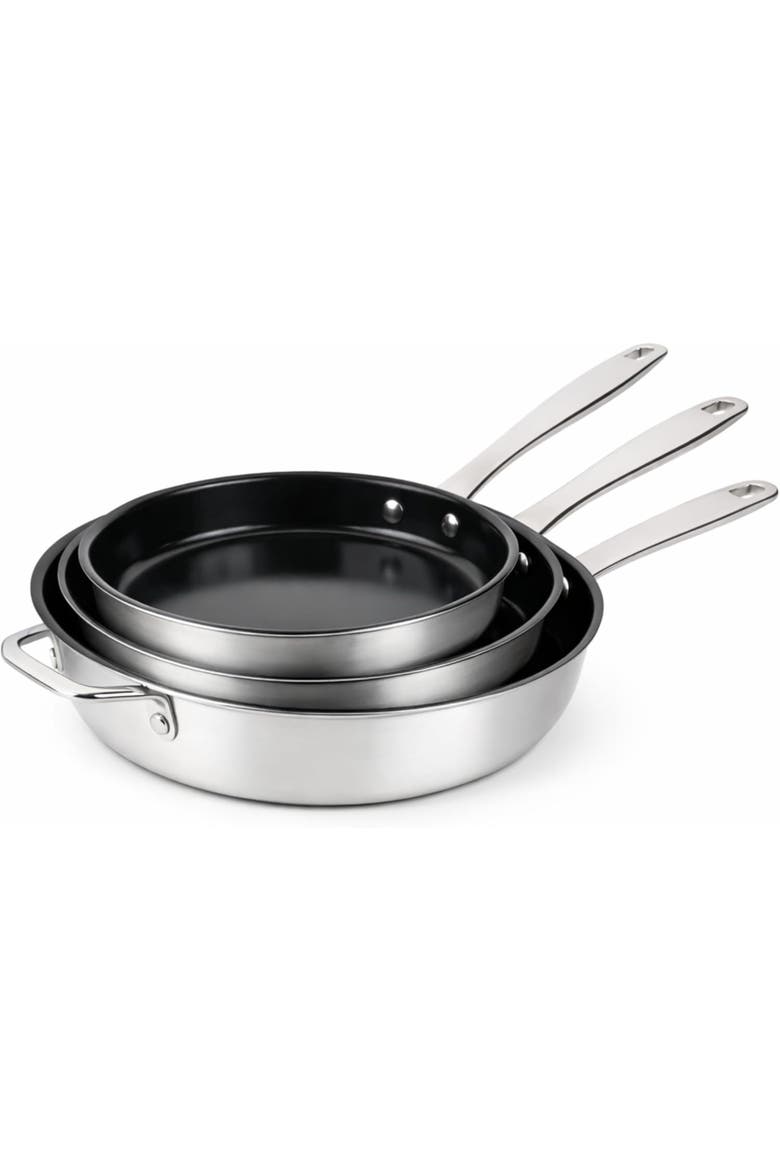 Maestro 3‑Piece Nonstick Stainless Steel Frying Pan Set, Main, color, Black