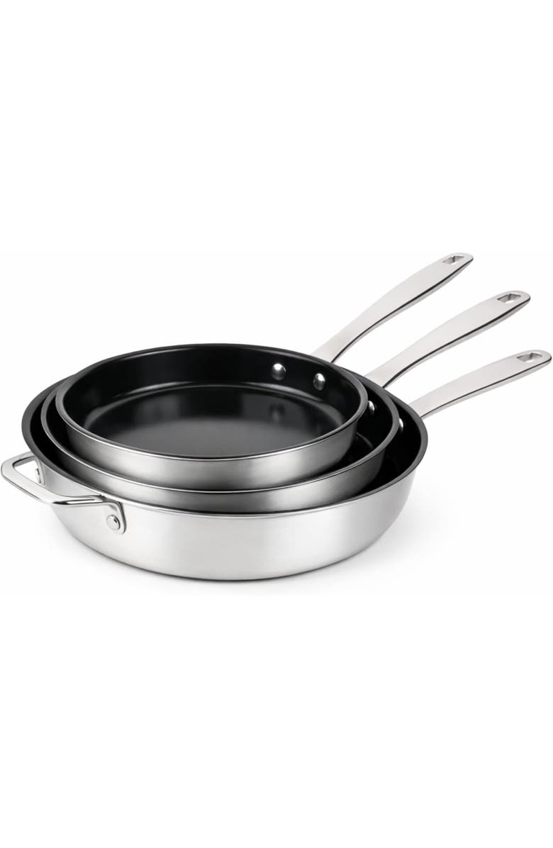 Alva Maestro 3‑Piece Nonstick Stainless Steel Frying Pan Set - 5‑Ply Steel, Main, color, Black
