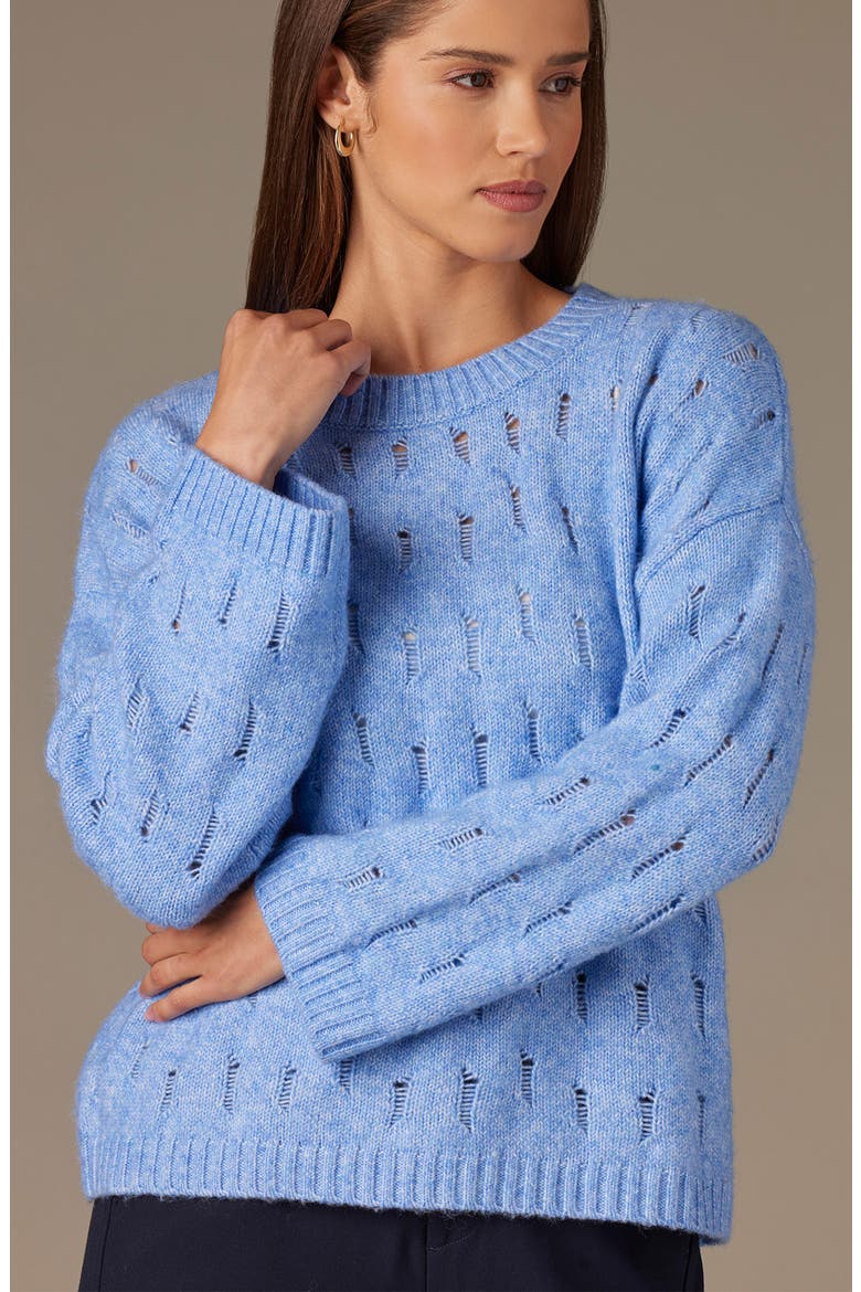 Open Stitch Pullover Sweater, Alternate, color, HEATHER CERULEAN BLUE