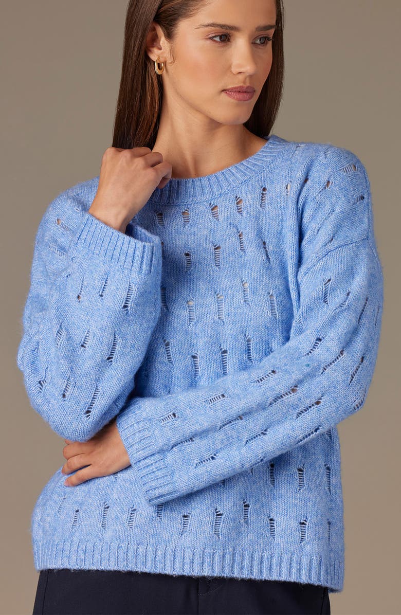 Wit & Wisdom Open Stitch Pullover Sweater, Alternate, color, Heather Cerulean Blue