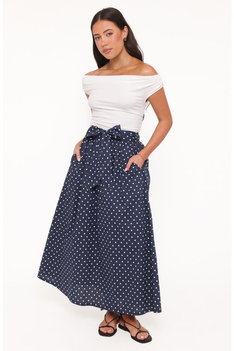 Paula Polka Dot Maxi Skirt, Alternate, color, NAVY