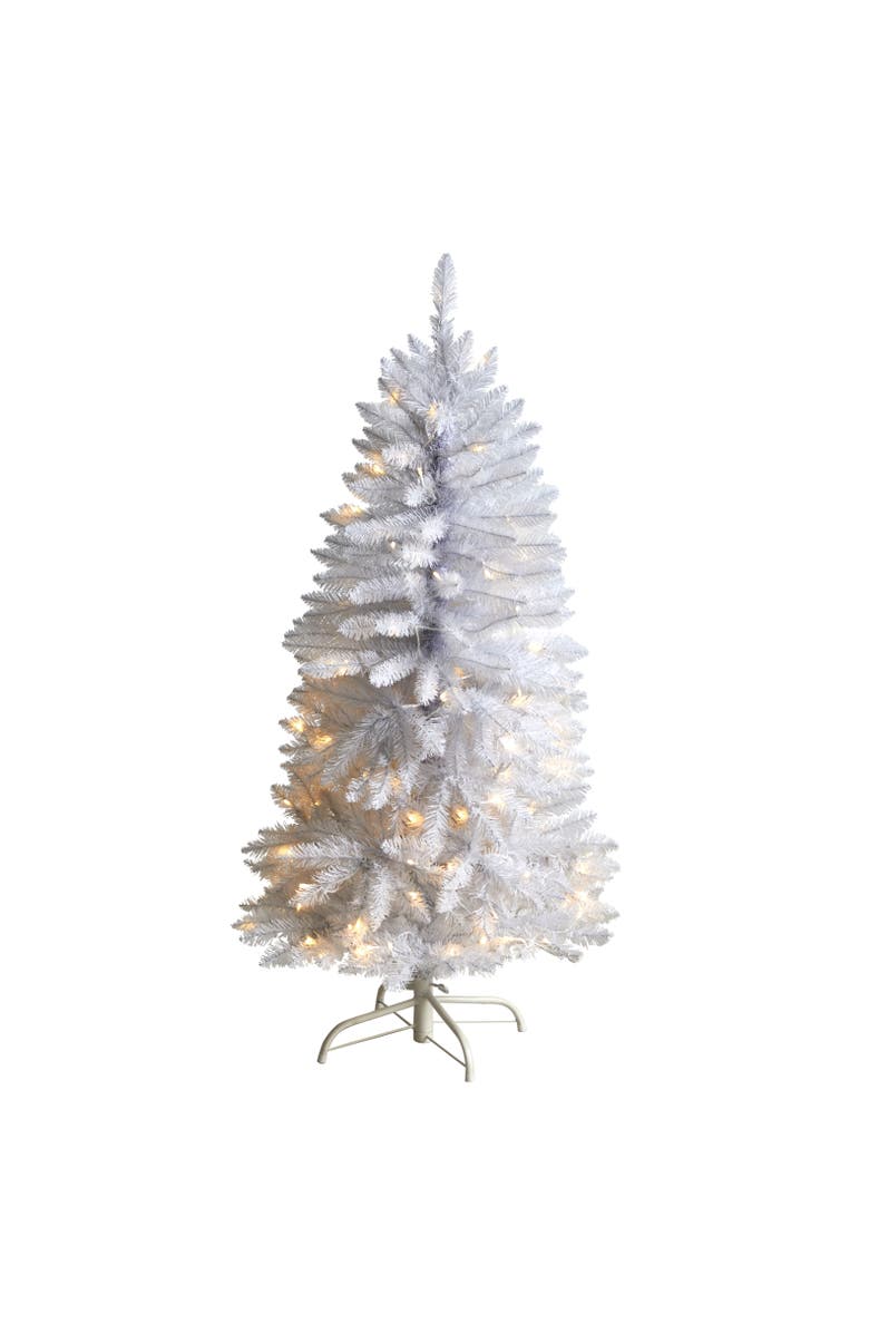 NEARLY NATURAL 4-ft Slim White Artificial Christmas Tree with 100 Warm White LED Lights and 293 Bendable Branches, Main, color, White
