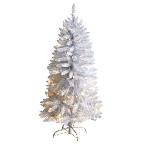 4-ft Slim White Artificial Christmas Tree with 100 Warm White LED Lights and 293 Bendable Branches