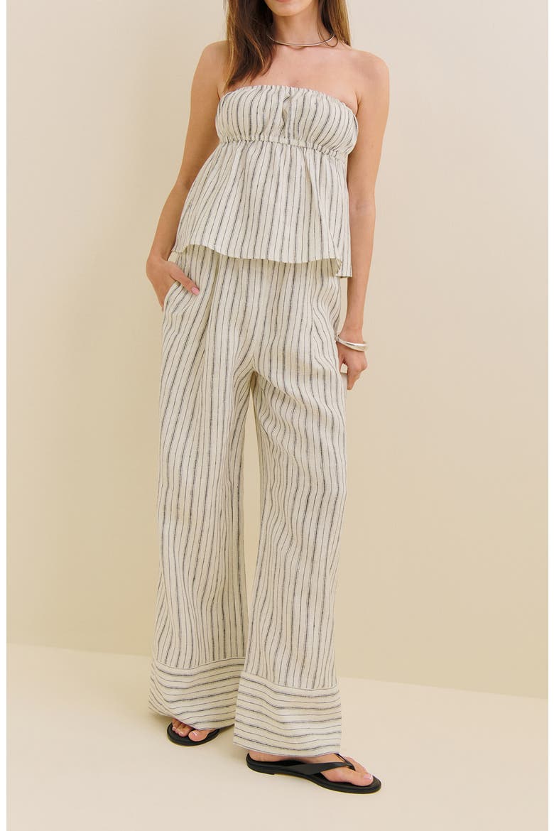 Inez Ticking Stripe Strapless Linen Top, Alternate, color, ELSIE STRIPE