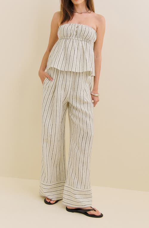 Reformation Inez Ticking Stripe Strapless Linen Top In Elsie Stripe