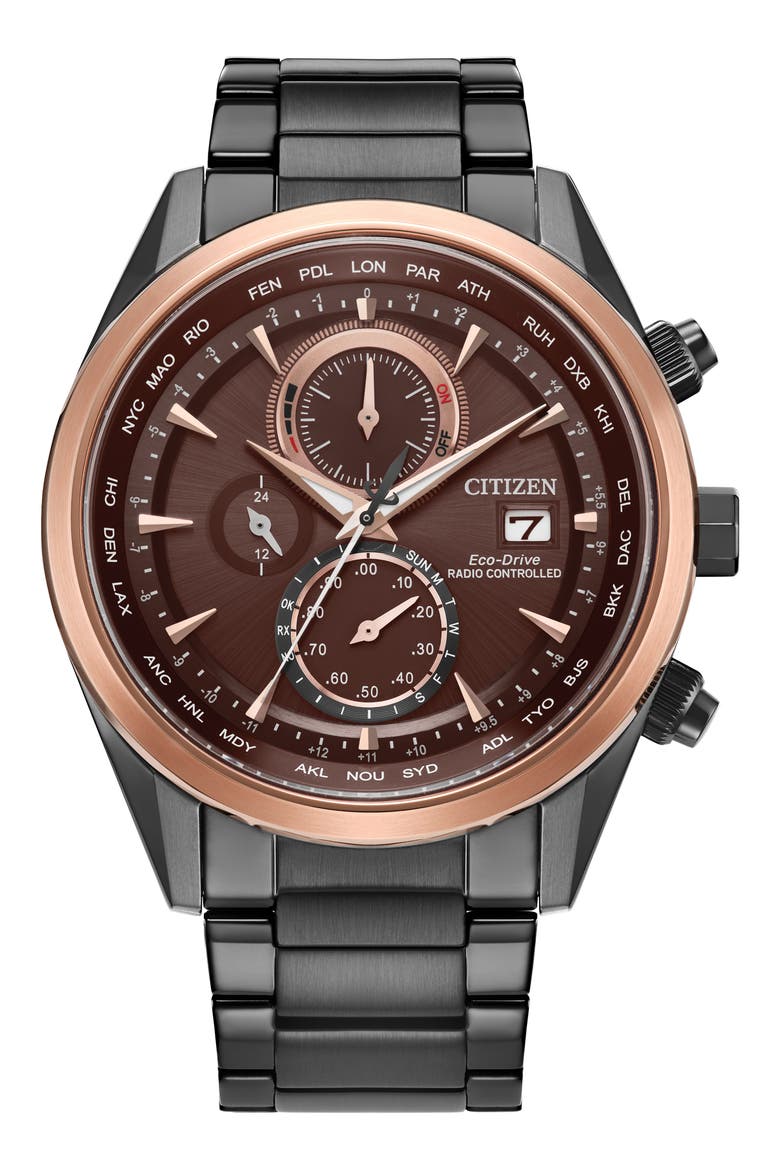 Sport Luxury Atomic Timekeeping Bracelet Watch, 43mm, Main, color, GRAY