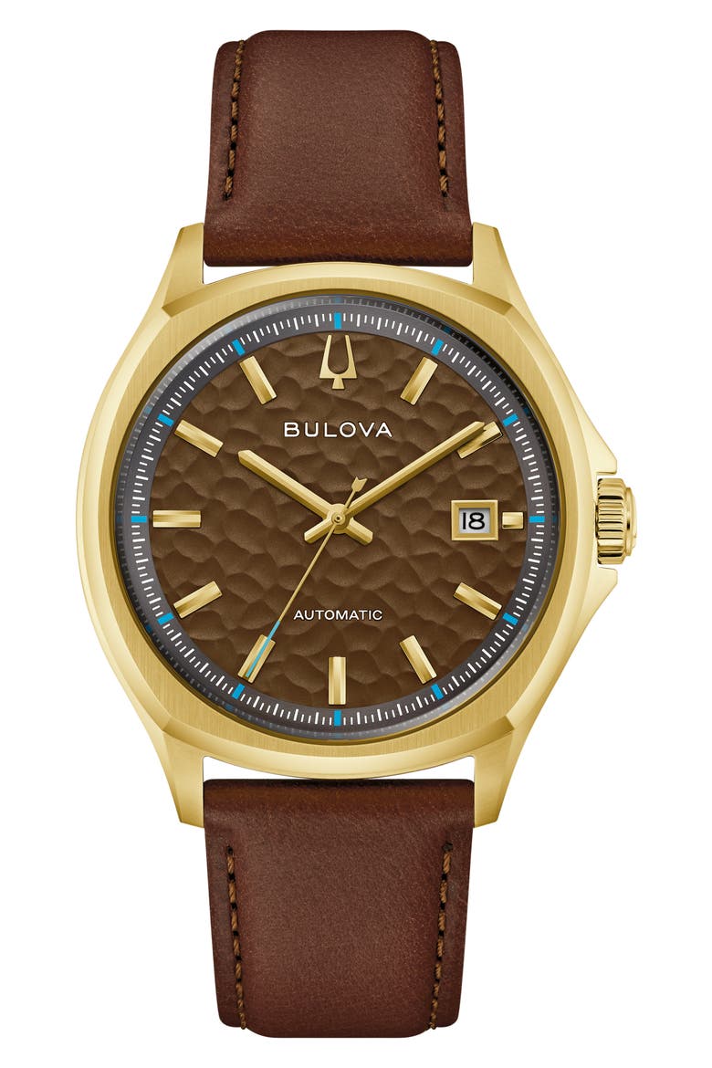 Tony Bennett NYC Automatic Leather Strap Watch, 39mm, Main, color, BROWN