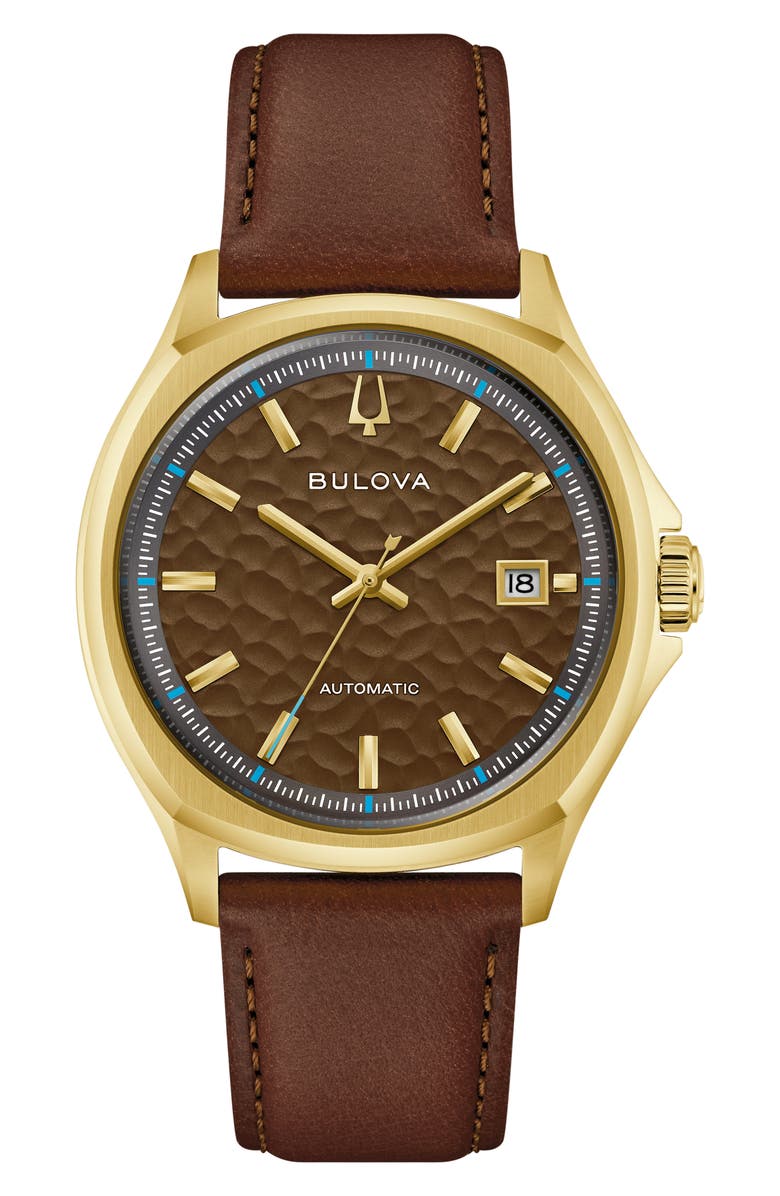 BULOVA Tony Bennett NYC Automatic Leather Strap Watch, 39mm, Main, color, 
