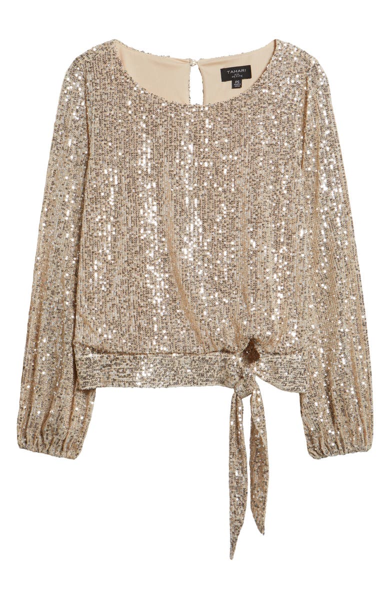 Tahari ASL Sequin Top, Alternate, color, Nude Silver
