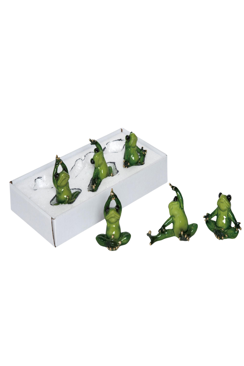 Resin 4.5 in. Green Spring Enchanted Yoga Frogs Set of 6, Main, color, Green