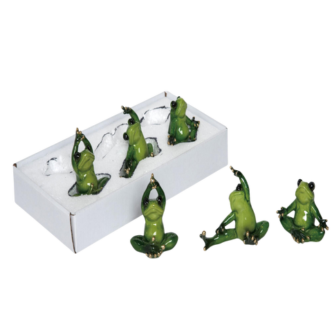 Resin 4.5 in. Green Spring Enchanted Yoga Frogs Set of 6