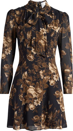 Reformation Black floral long sleeve high neck sale mini dress