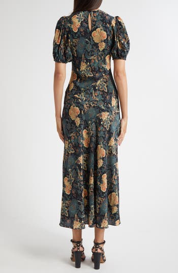 Ines Puff Sleeve Silk Maxi Dress