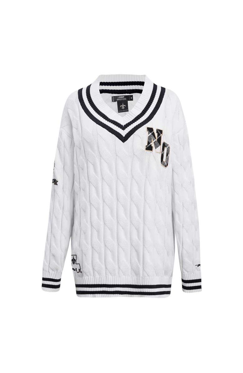 PRO STANDARD Women's Pro Standard  White New Orleans Saints Prep V-Neck Pullover Sweater, Alternate, color, 