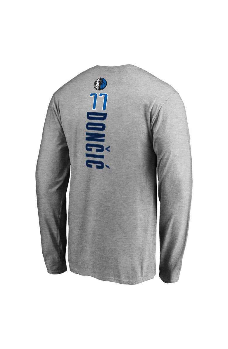 FANATICS Men's Fanatics Branded Luka Doncic Heather Gray Dallas Mavericks Backer Long Sleeve T-Shirt, Alternate, color, 