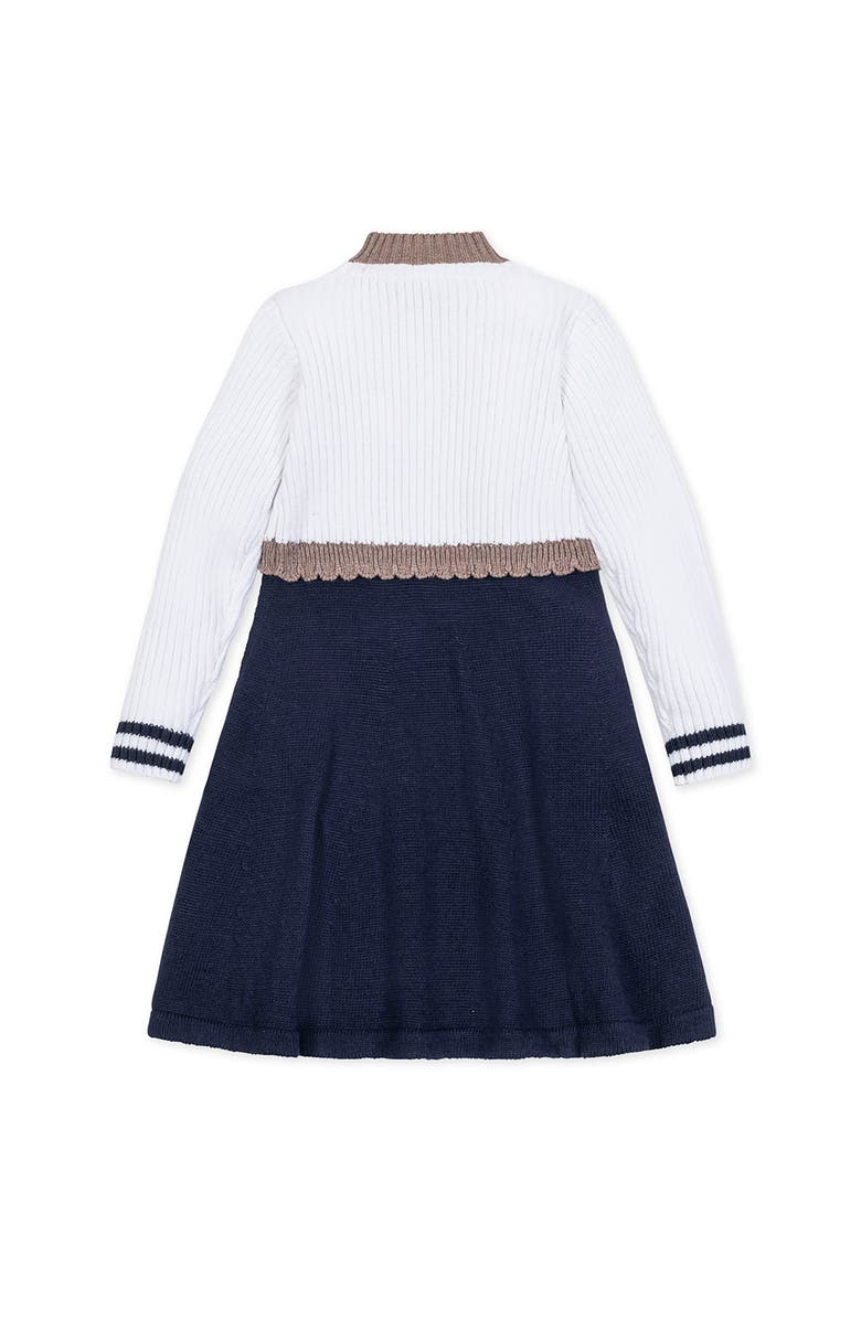 Hope & Henry Kids' Organic Mock Neck Henley Sweater Dress, Alternate, color, Soft White And Navy Colorblock
