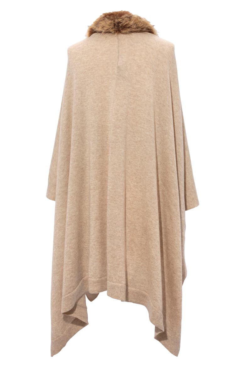Faux Fur Trimmed Knit Ruana, Alternate, color, OATMEAL HEATHER