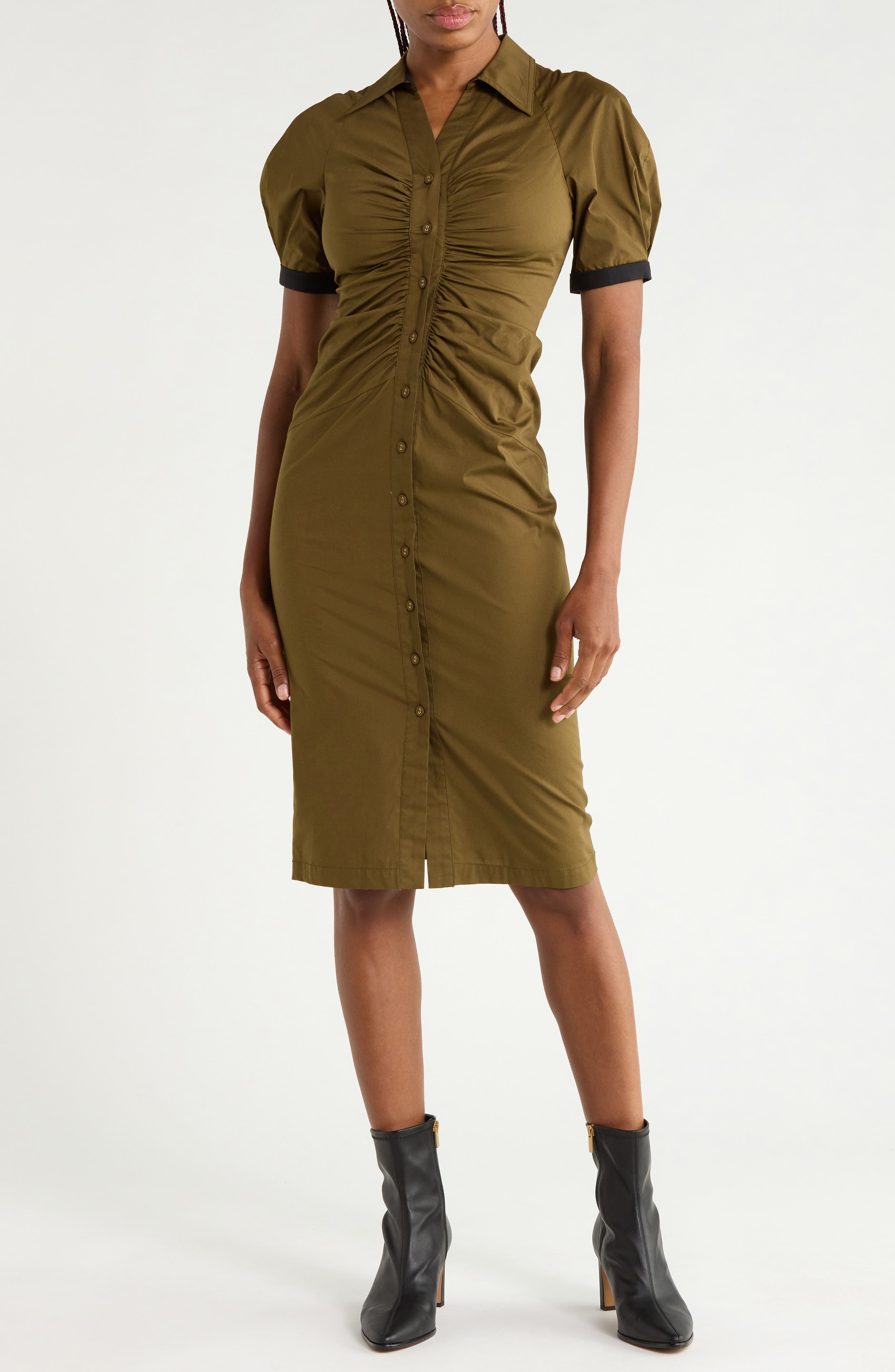 Sheskita Ruched Cotton Blend Shirtdress