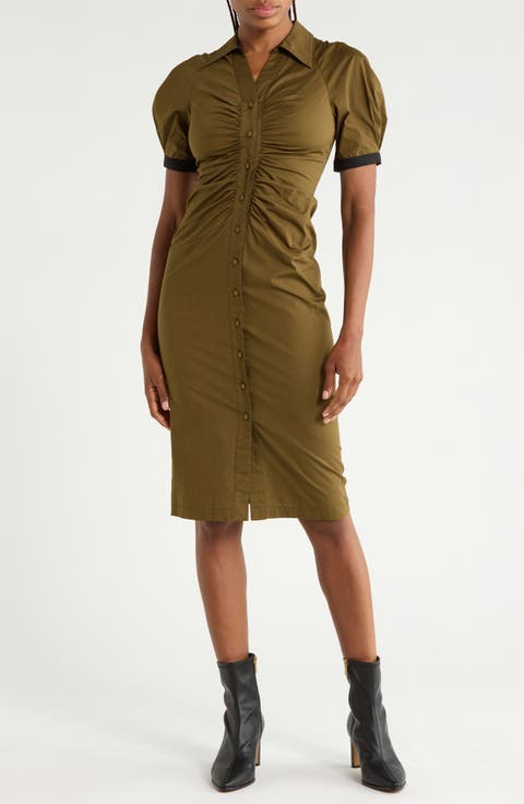 Sheskita Ruched Cotton Blend Shirtdress